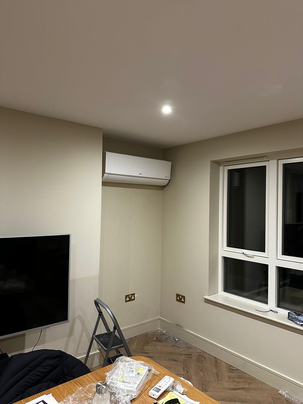 LG wall-mounted indoor AC unit newly installed in lounge